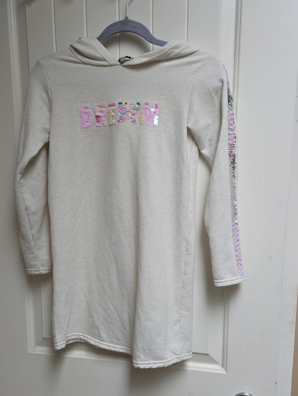 George Kids' Large 10-12 Cream Hooded Sweat Top Hoodie with Pink Sequin 'DREAM'